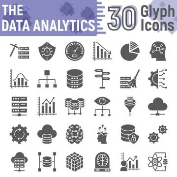 Data analytics glyph icon set, database symbols Stock Illustration