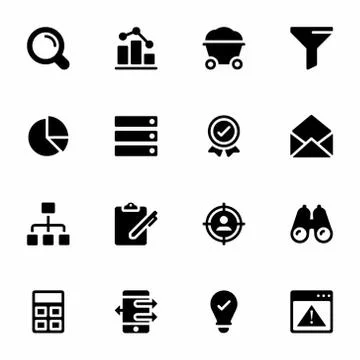 Data Analytics Glyph Icons Pack Stock Illustration