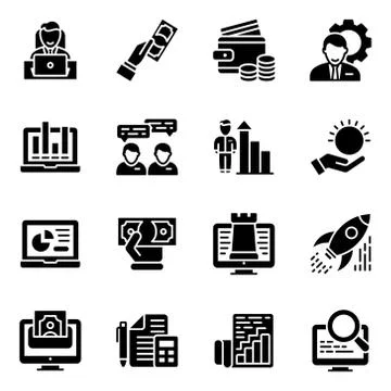 Data Analytics Glyph Icons Pack Stock Illustration