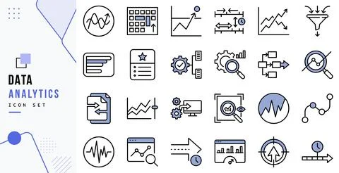 Data analytics icon set for business intelligence dashboard Stock Illustration