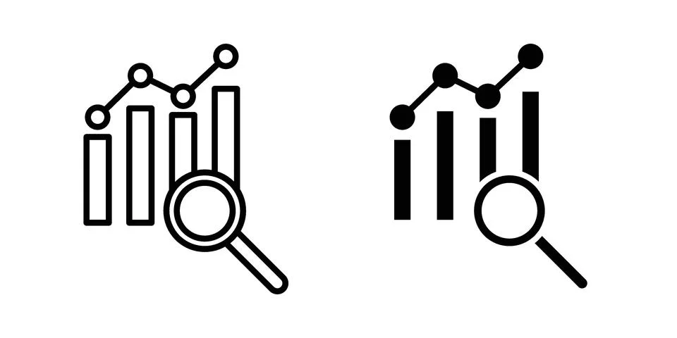 Data analytics icon vector concepts, line and silhouette style 库存插图