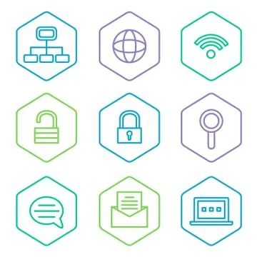 Data analytics icons set, big data concept icons pak Stock Illustration