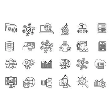 Data Analytics Icons Set. Vector Icons of Monitoring, Network, Server, Data.. 스톡 일러스트