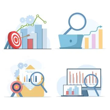 Data analytics illustration set showing business performance metrics Stock Illustration