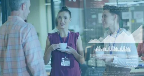 Data analytics image over diverse business people having conversation Stock Illustration