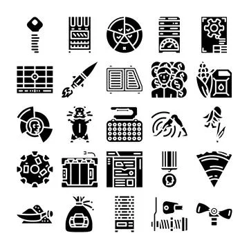 Data analytics industry technology business glyphs concept Stock Illustration