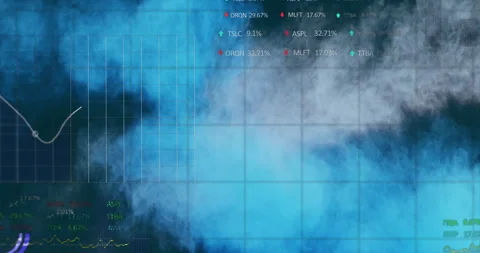 Data analytics interface being shown over smoky grid, displaying white curve Stock Footage 308655325