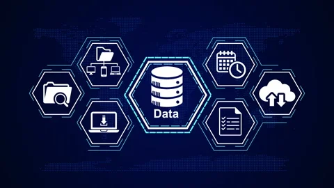 Data Analytics Interface with Digital Icons Technology and Innovation Stock Footage 348799822