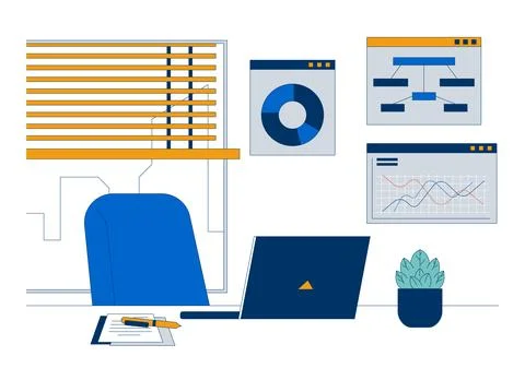 Data analytics job workspace 2D illustration concept Illustrazione stock