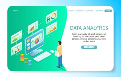 Data analytics landing page website vector template Stock Illustration