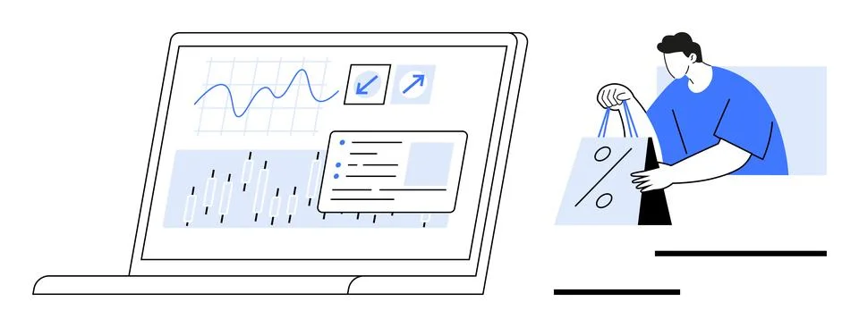 Data analytics on laptop screen with consumer shopping concept Illustrazione stock
