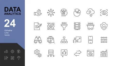 Data Analytics Line Editable Icons set. Stock Illustration