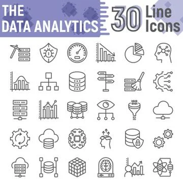 Data analytics line icon set, database symbols Illustrazione stock