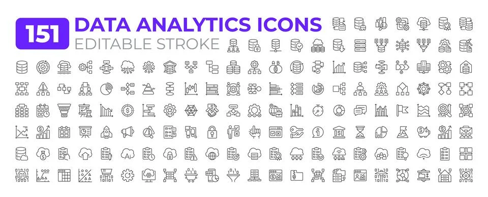 Data analytics line icons big set Stock Illustration