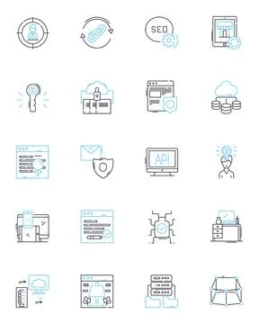 Data analytics linear icons set. Insights, Patterns, Optimization, Trends 库存插图