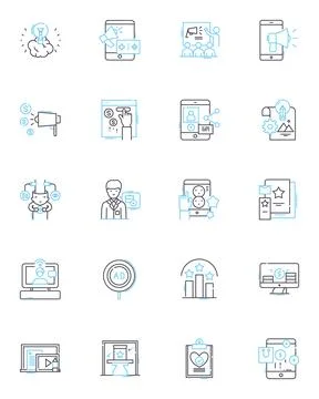 Data analytics linear icons set. Insight, Visualization, Trends, Dashboards Stock Illustration