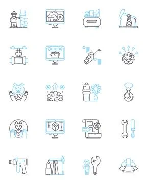 Data analytics linear icons set. Mining, Modeling, Visualization, Collection Stock Illustration