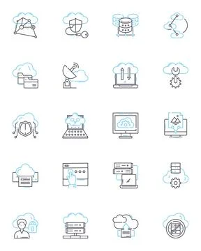 Data analytics linear icons set. Insights, Visualization, Patterns, Processing Illustrazione stock