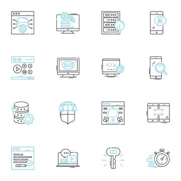 Data analytics linear icons set. Insights, Patterns, Optimization, Trends 库存插图