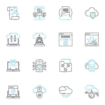 Data analytics linear icons set. Insight, Trends, Predictive, Metrics 库存插图