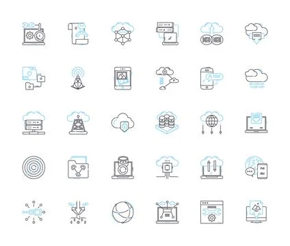 Data analytics linear icons set. Insight, Trends, Predictive, Metrics 库存插图