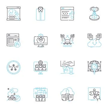 Data analytics linear icons set. Insights, Metrics, Visualization, Patterns Illustrazione stock