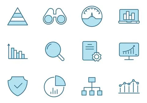Data analytics linear vector icons in two colors isolated on white background. Stock Illustration