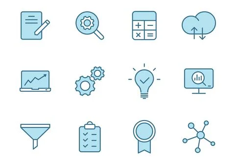 Data analytics linear vector icons in two colors isolated on white background. Stock Illustration