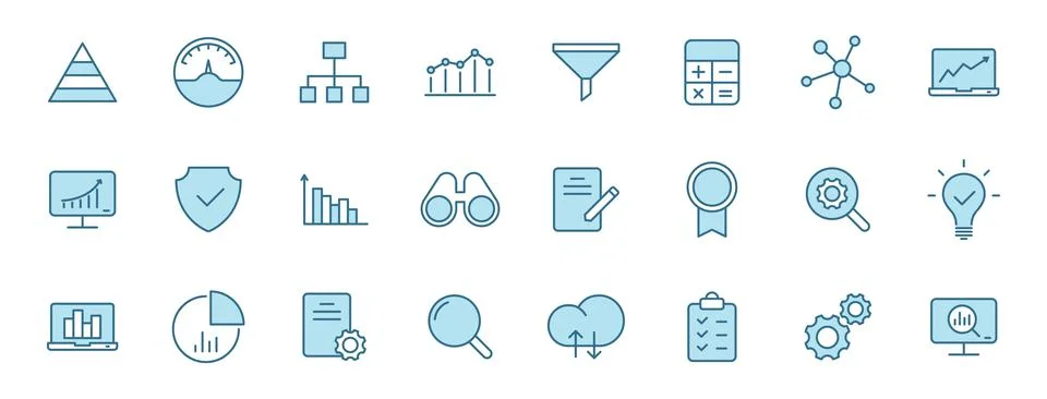 Data analytics linear vector icons in two colors isolated on white background. Stock Illustration