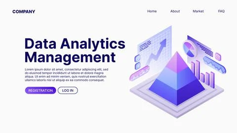 Data Analytics Management. Data Analyse. Landing Page Template Stock Illustration