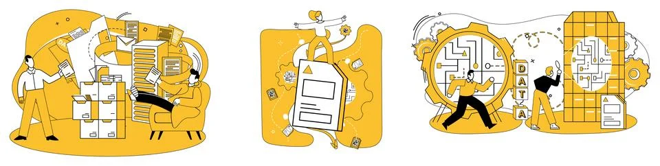 Data analytics. Management steers ship success with compass analytic insights Stock Illustration