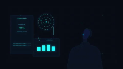 Data analytics motion graphic animation with glowing charts and user silhouet Video stock 346541661