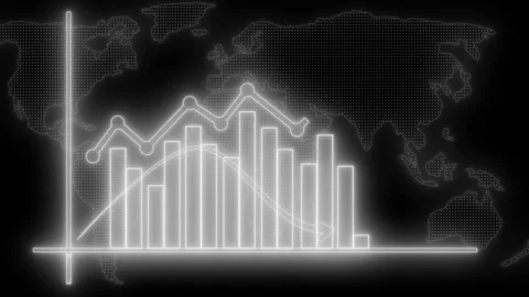 Data Analytics Neon Bar Chart Visualization, Glowing Graphs on World Map Ba.. Stock Footage 318101247
