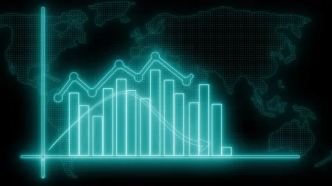 Data Analytics Neon Bar Chart Visualization, Glowing Graphs on World Map Ba.. Stock Footage 318101302