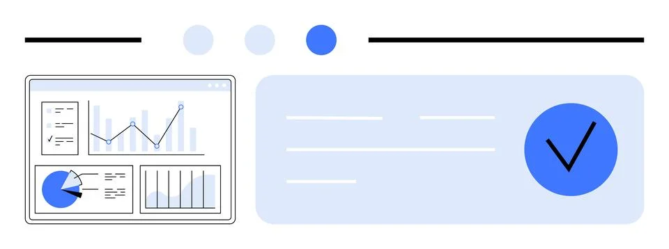 Data Analytics Overview with Graphs, Pie Chart, and Checkmark for Business .. Illustrazione stock