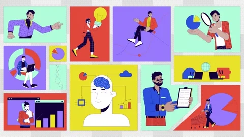 Data analytics people animated bento grid layout Stock Footage 302895267