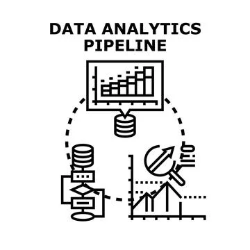Data analytics pipeline process collecting processing information Stock Illustration
