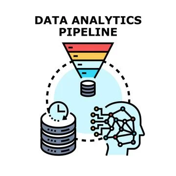 Data analytics pipeline process, technology and artificial intelligence conce Stock Illustration