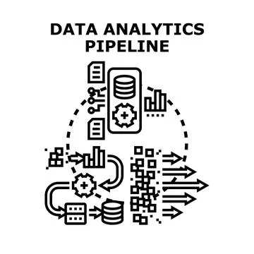Data analytics pipeline processing information and generating insights Stock Illustration