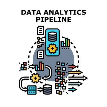 Data analytics pipeline processing information and generating insights Stock Illustration