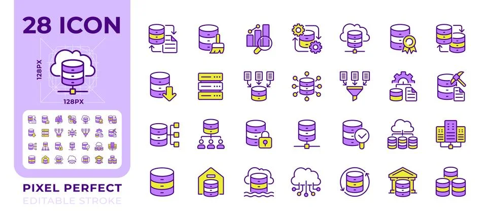 Data analytics pixel perfect line color icons set イラスト素材