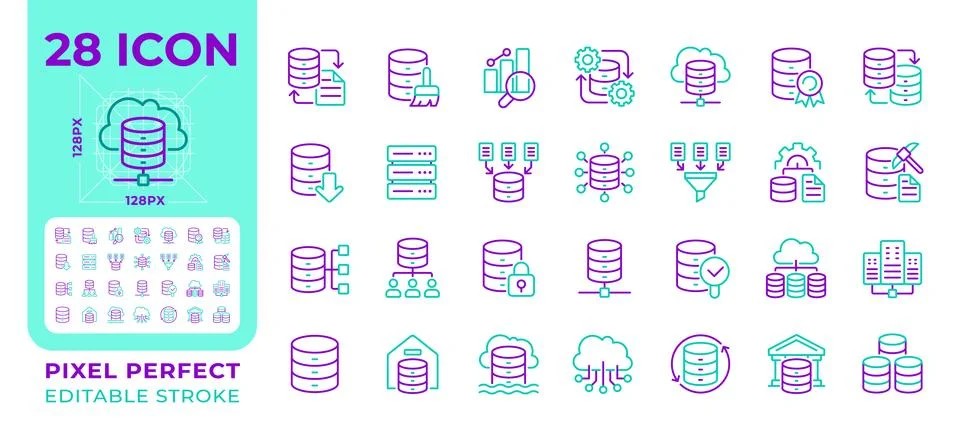 Data analytics pixel perfect two color line icons set イラスト素材