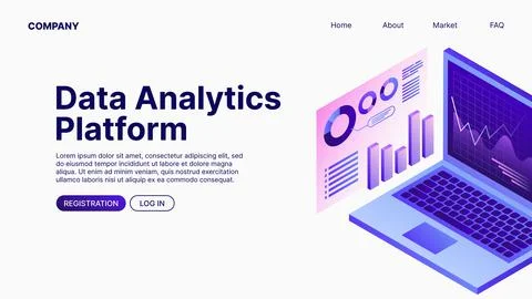Data Analytics Platform. Data Analyse. Landing Page Template Stock Illustration