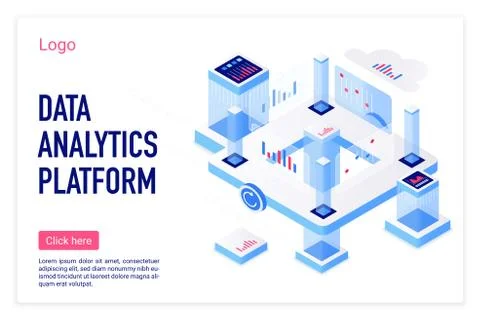 Data analytics platform vector isometric landing page template 스톡 일러스트