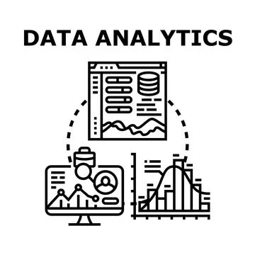 Data analytics process visualizing information and statistics Stock Illustration