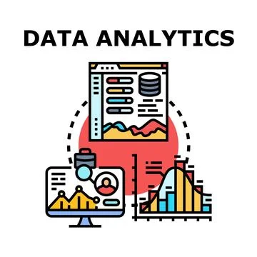 Data analytics process visualizing information and statistics Stock Illustration