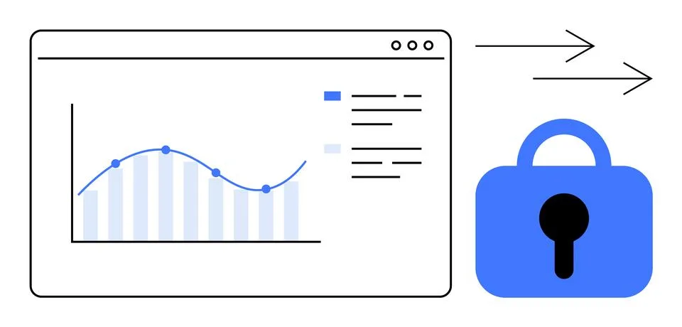 Data Analytics with Secure Transmission Represented by Line Graph and Lock Ic Stock Illustration