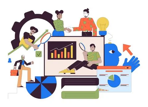 Data analytics service 2D linear illustration concept Illustrazione stock