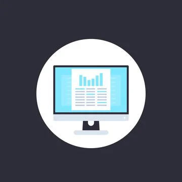 Data analytics, statistics charts and spreadsheet vector icon Stock Illustration