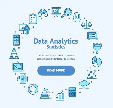 Data Analytics Statistics Round Design Template Line Icon Concept. Vector Stock Illustration